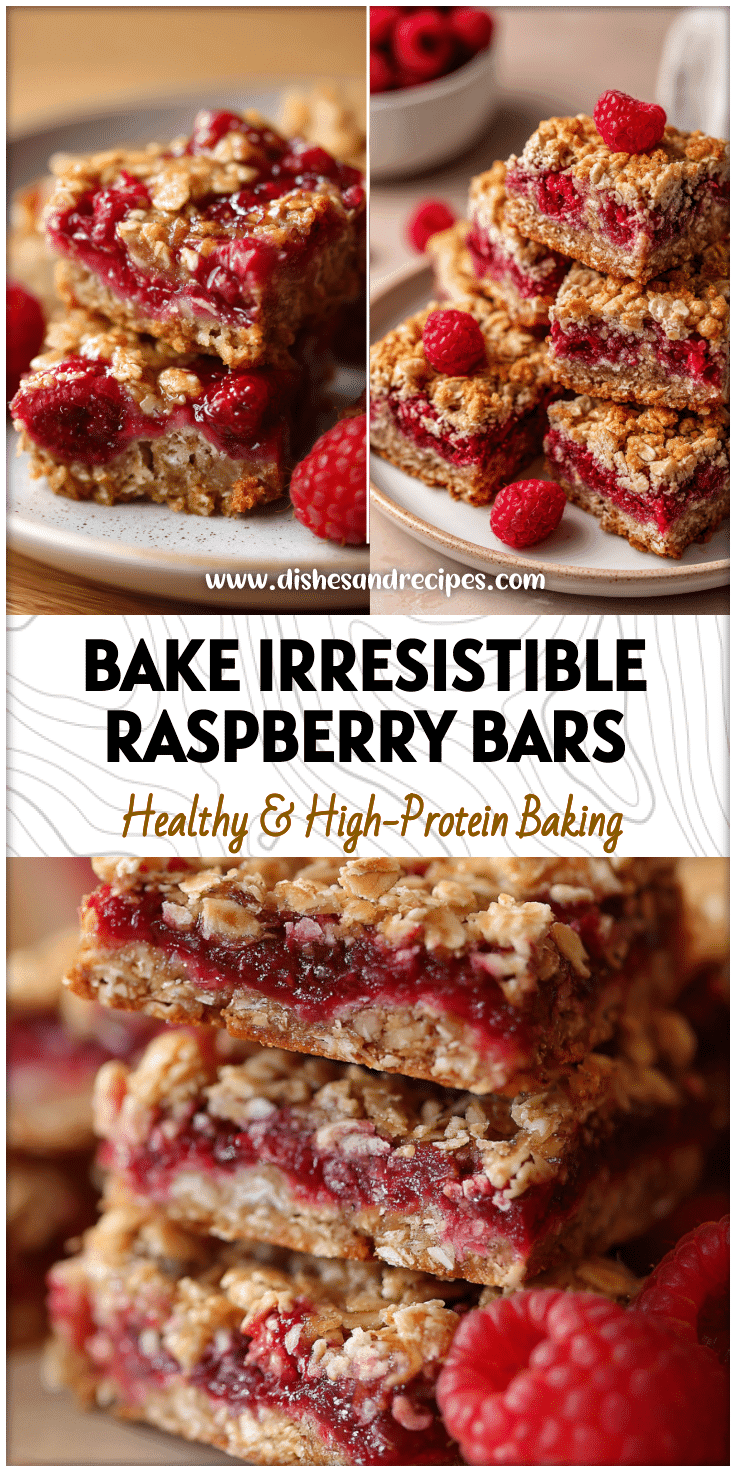 Oatmeal Raspberry Bars on a plate showing a Fresh Raspberry Breakfast Treat and Healthy Raspberry Crumble Bars.